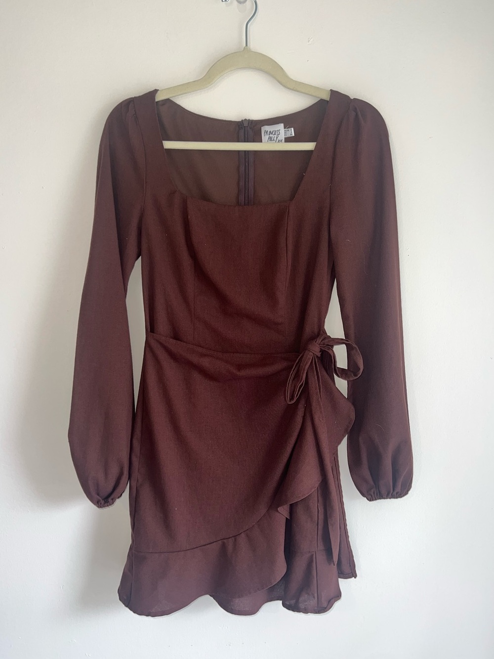 Princess Polly Brown Long Sleeve Wrap Mini Dress